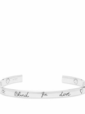 Gucci Silver 'Blind for Love' Script Open Cuff Bracelet